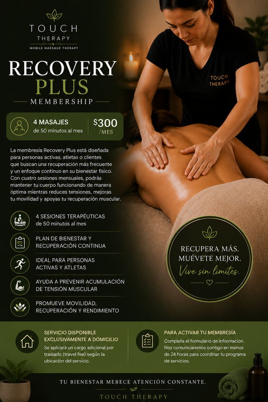 Therapeutic Massage - Recovery Plus Membership 4 sesiones -50 min