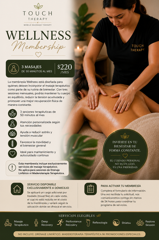 Therapeutic Massage - Wellness Membership 3 sesiones -50 min
